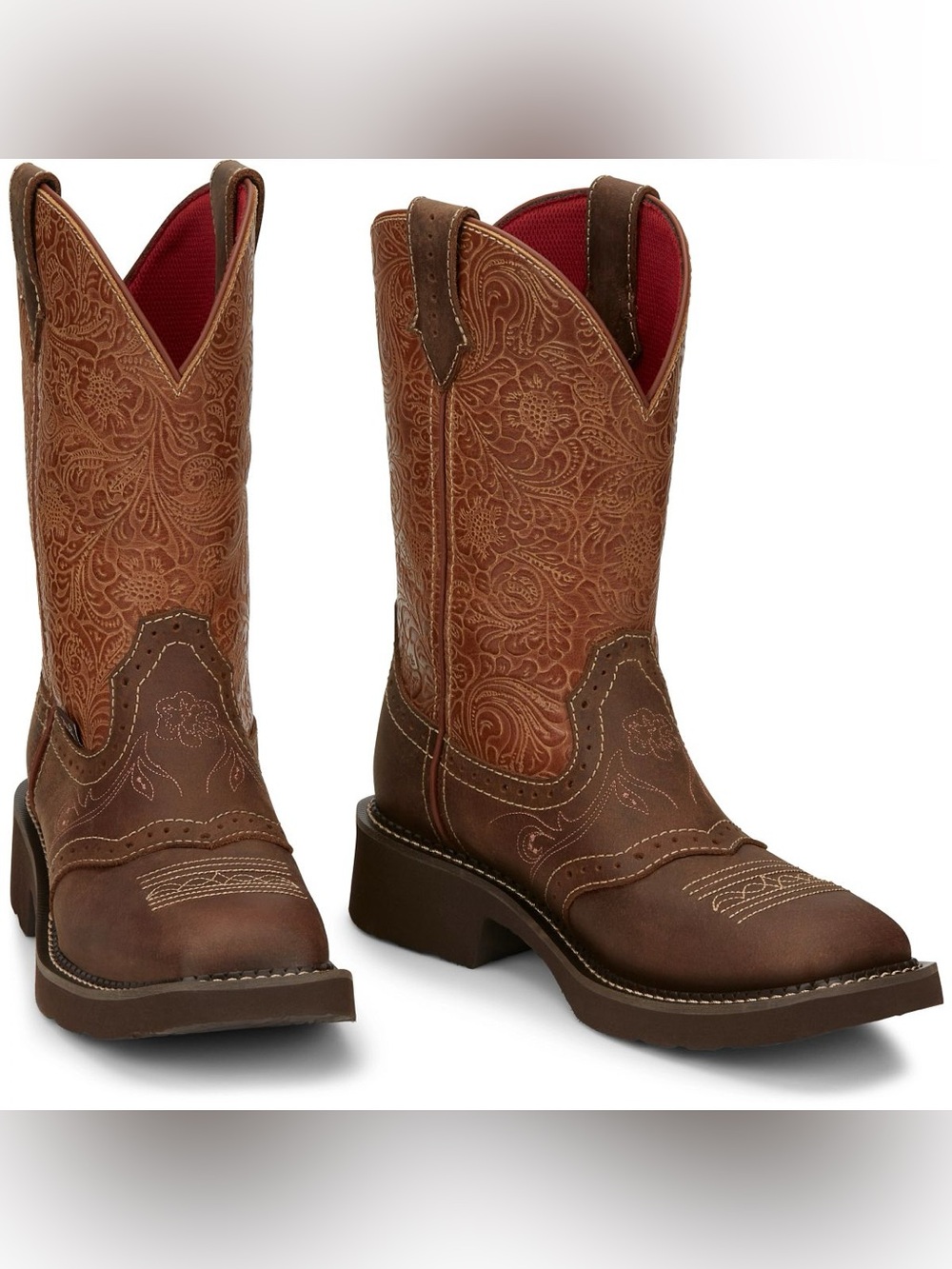 Justin Boots Brown Leather Western Boots with Red Interior
B1